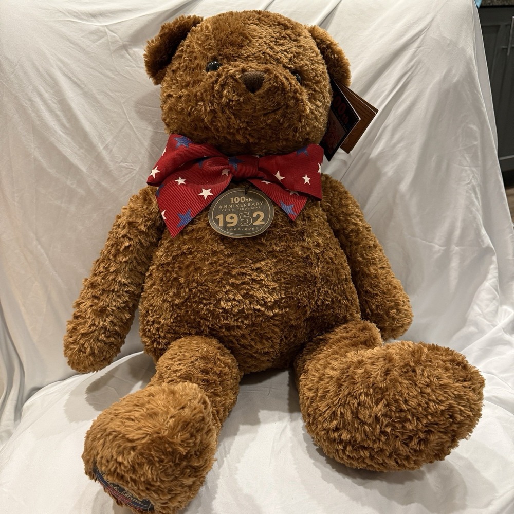 GUND Wish Bear 26" TEDDY BROWN 100th Anniversary 1902-2002 Red White Blue Bowtie